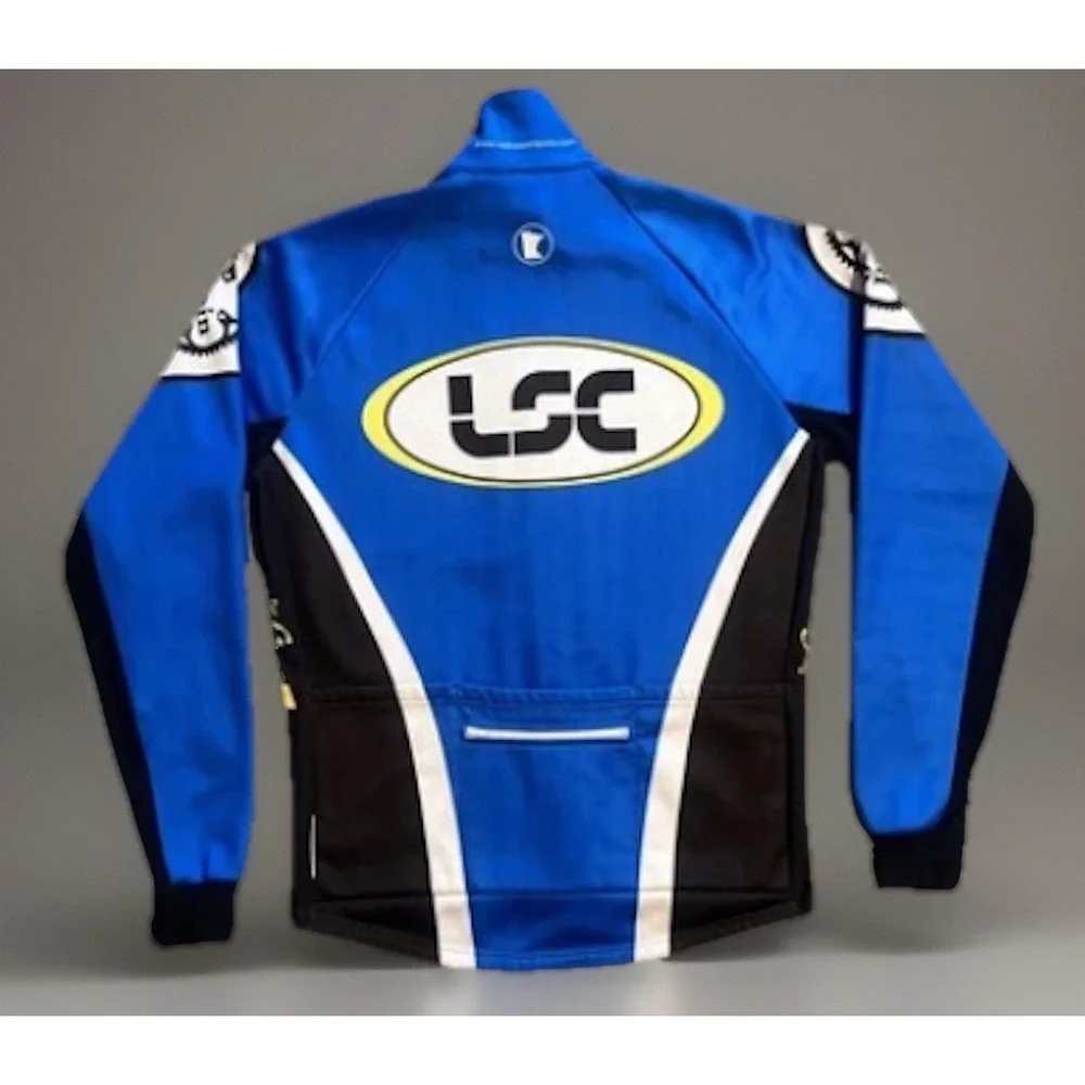Vermarc Cycling Jacket Mens M Blue Yellow Full Zip Lined 3-Pocket Pro Style LOON